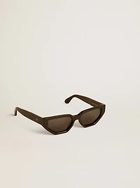 Rectangular style sunglasses with black frame and lenses