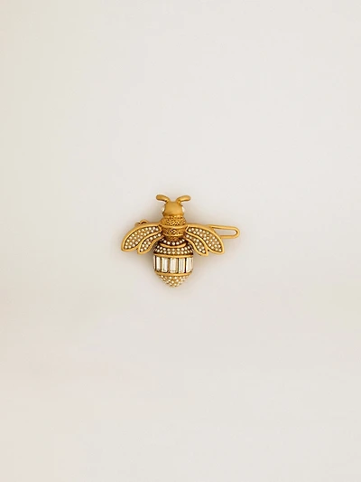 Bee-shaped lace tag in antique gold color with crystals