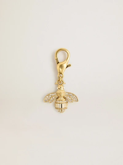 Bee-shaped charm in gold-colored brass with crystals