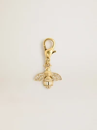 Bee-shaped charm in gold-colored brass with crystals