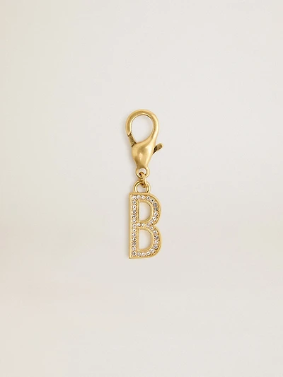 Letter B charm in gold-colored brass with crystals