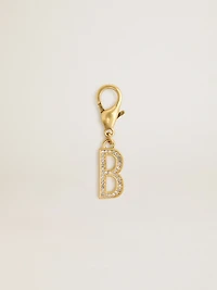 Letter B charm in gold-colored brass with crystals