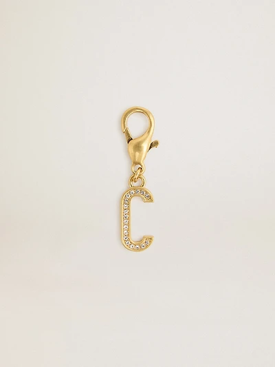 Letter C charm in gold-colored brass with crystals