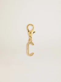 Letter C charm in gold-colored brass with crystals