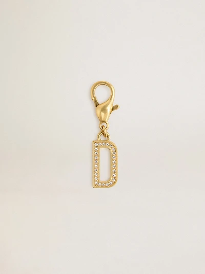 Letter D charm in gold-colored brass with crystals