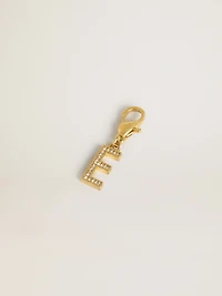 Letter E charm in gold-colored brass with crystals