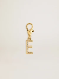 Letter E charm in gold-colored brass with crystals