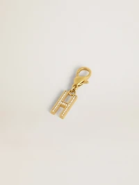 Letter H charm in gold-colored brass with crystals
