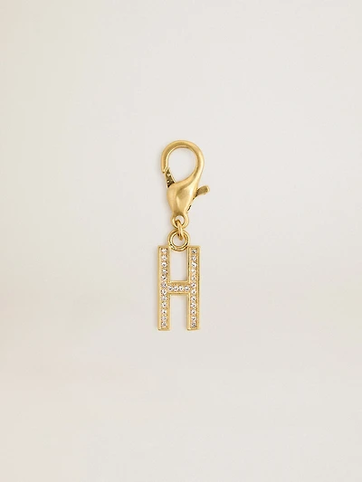 Letter H charm in gold-colored brass with crystals