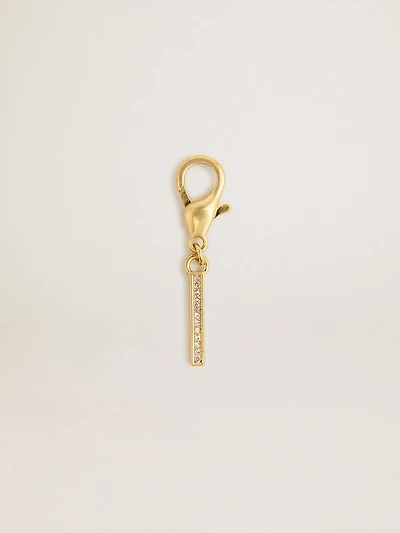 Letter I charm in gold-colored brass with crystals