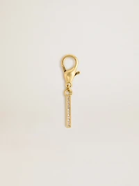Letter I charm in gold-colored brass with crystals