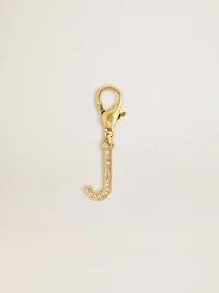 Letter J charm in gold-colored brass with crystals