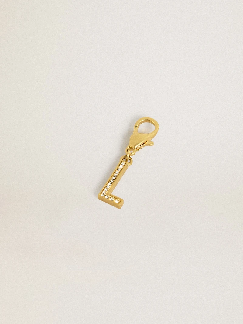 Letter charm in gold-colored brass with crystals