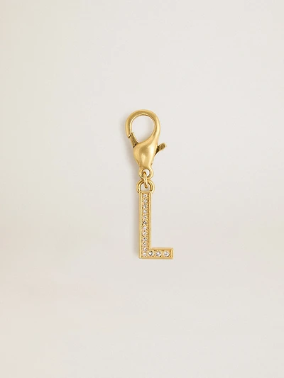 Letter charm in gold-colored brass with crystals