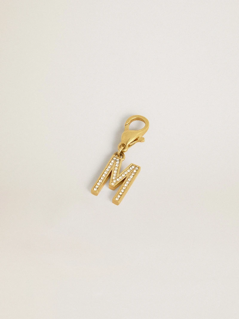 Letter charm in gold-colored brass with crystals