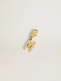 Letter charm in gold-colored brass with crystals