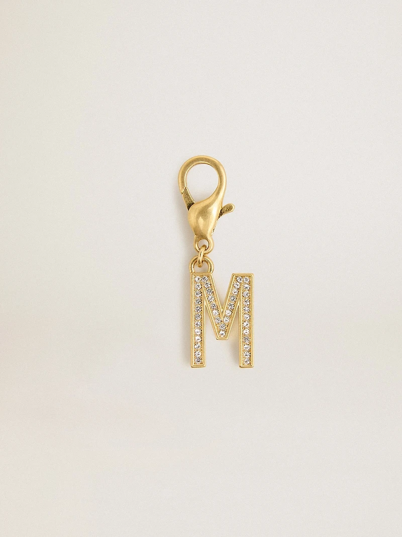Letter charm in gold-colored brass with crystals