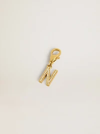 Letter N charm in gold-colored brass with crystals