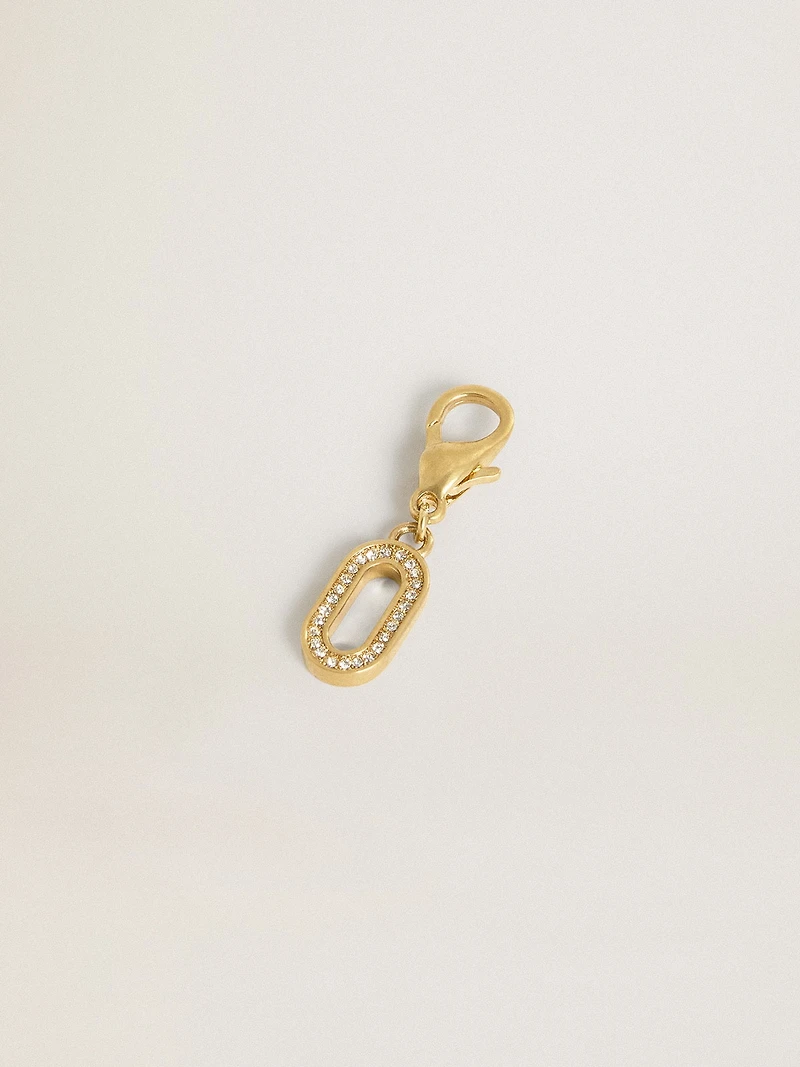 Letter O charm in gold-colored brass with crystals