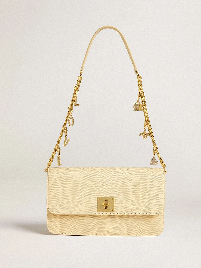 Letter O charm in gold-colored brass with crystals