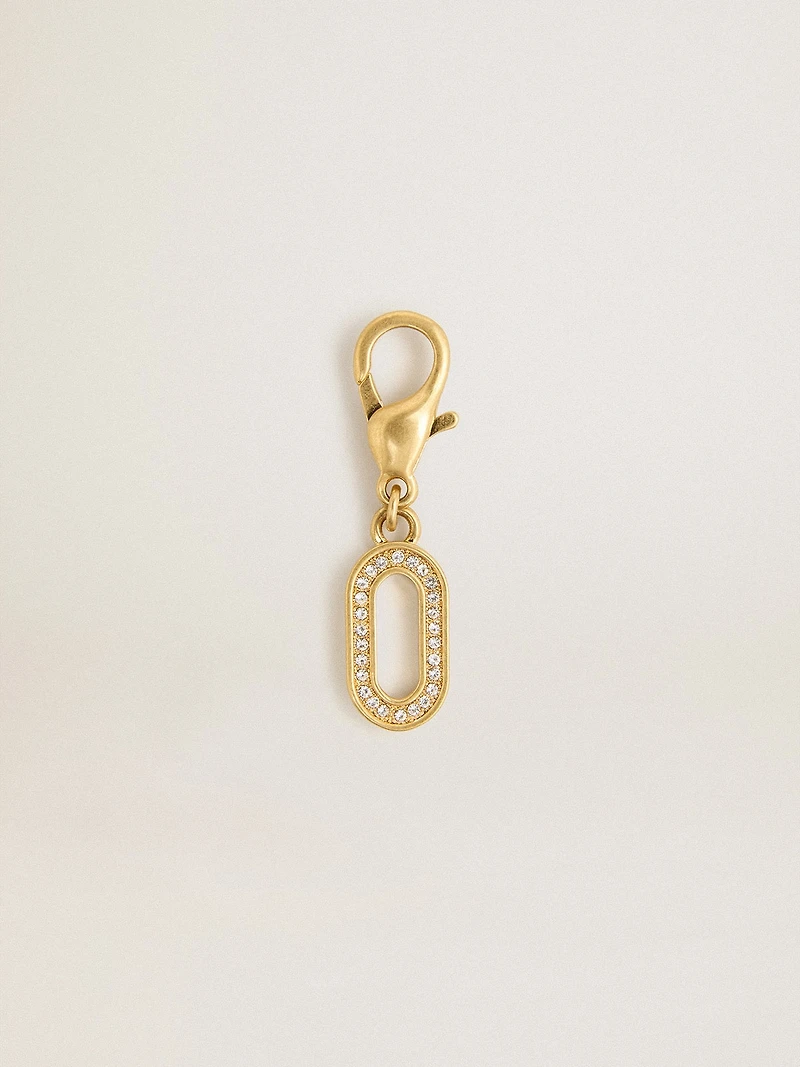 Letter O charm in gold-colored brass with crystals