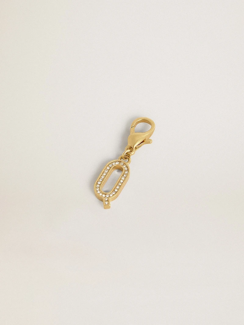 Letter Q charm in gold-colored brass with crystals