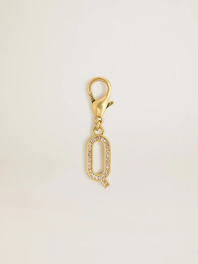 Letter Q charm in gold-colored brass with crystals