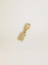 Letter R charm in gold-colored brass with crystals