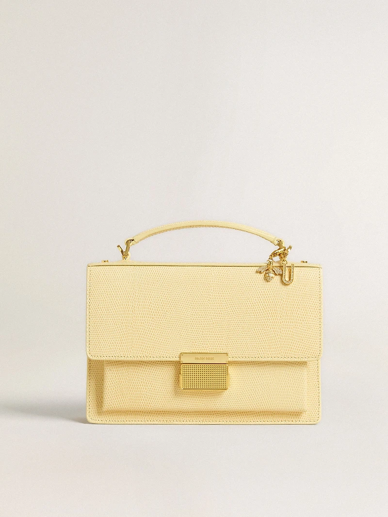 Letter U charm in gold-colored brass with crystals