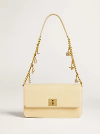 Letter V charm in gold-colored brass with crystals