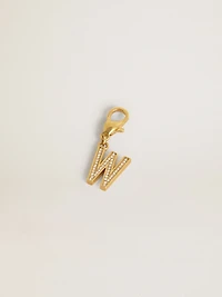 Letter W charm in gold-colored brass with crystals