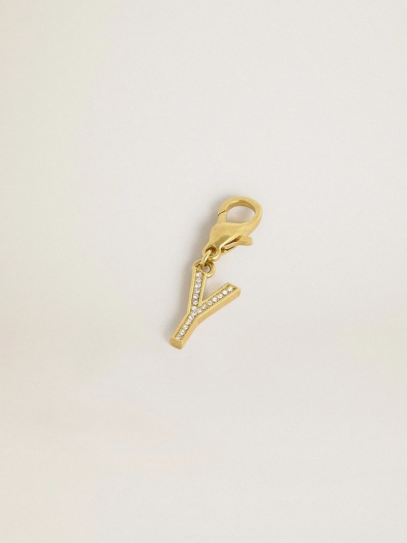 Letter Y charm in gold-colored brass with crystals