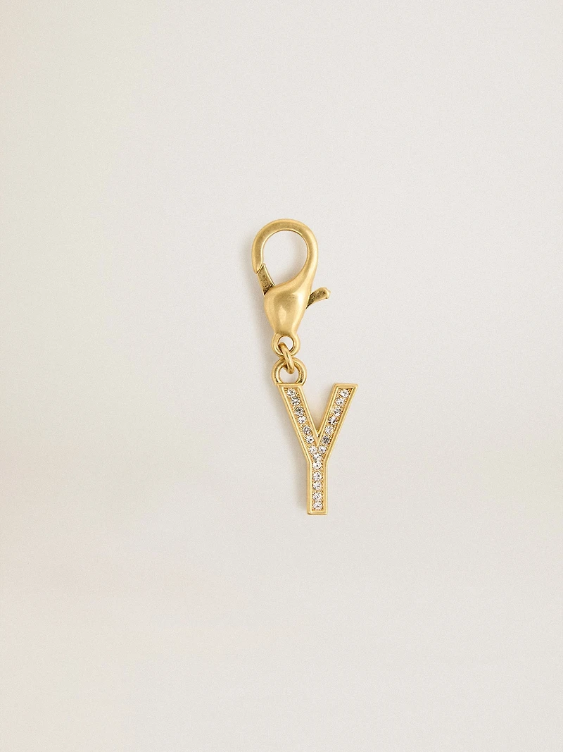 Letter Y charm in gold-colored brass with crystals