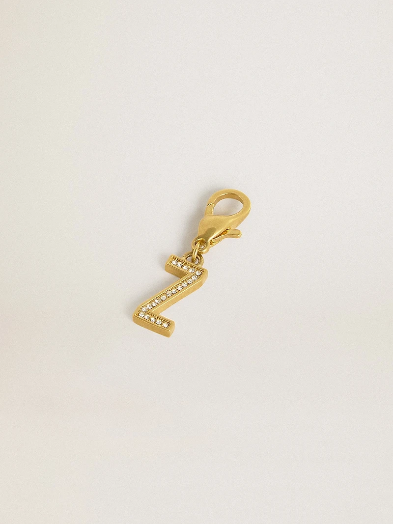 Letter Z charm in gold-colored brass with crystals
