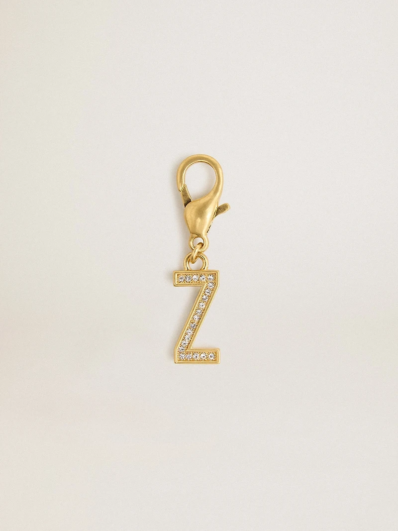 Letter Z charm in gold-colored brass with crystals