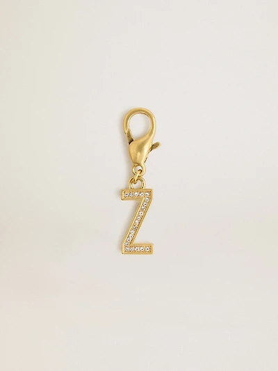 Letter Z charm in gold-colored brass with crystals