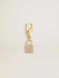 Lock-shaped charm in gold-colored brass with crystals