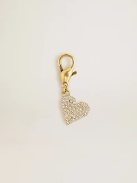 Heart-shaped charm in gold-colored brass with crystals