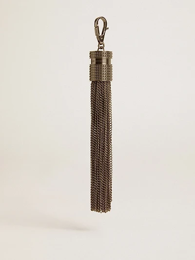 Tassel-shaped charm in silver-colored brass with crystals