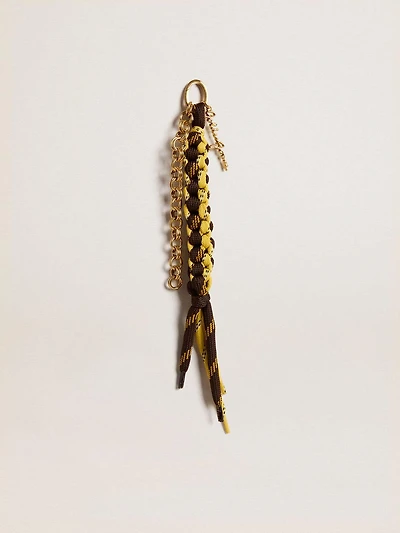 Charm with yellow and brown knotted hiking laces with chain 
