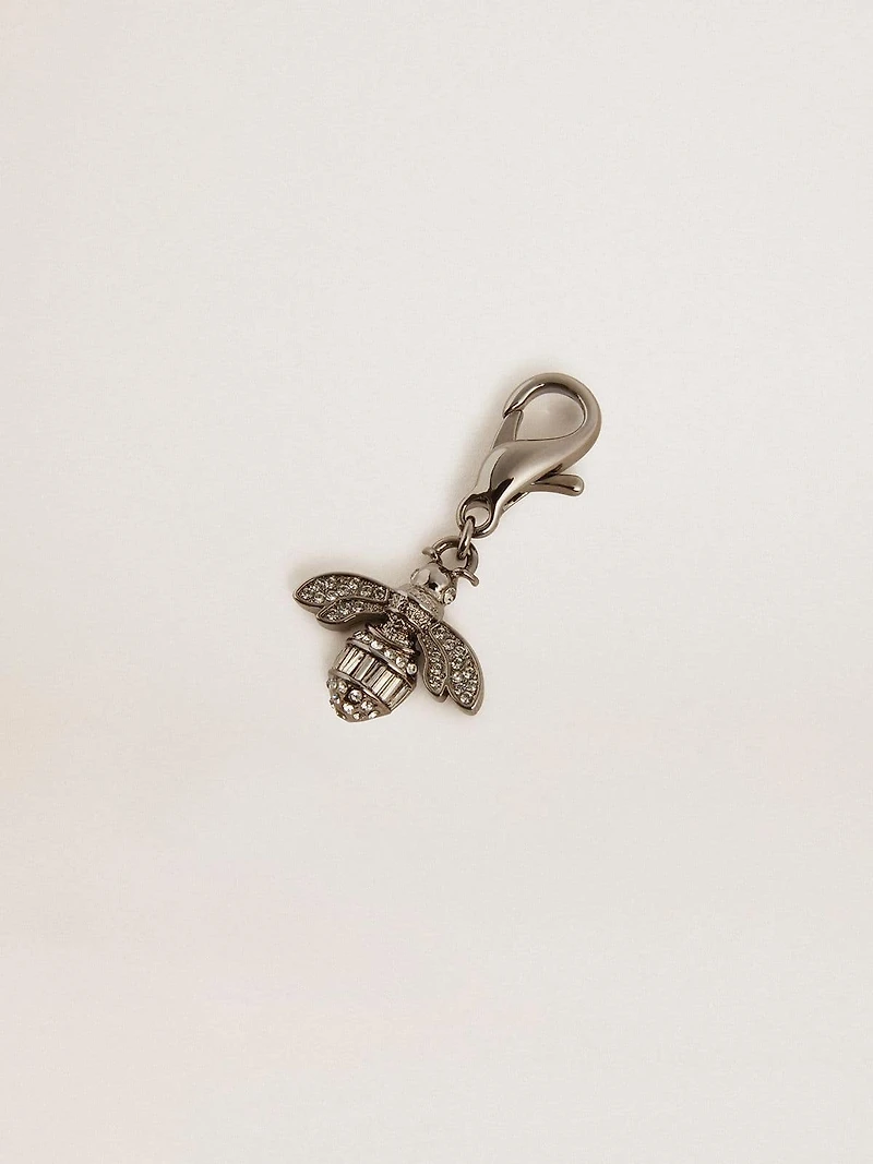 Bee-shaped charm in silver-colored brass with crystals