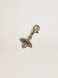 Bee-shaped charm in silver-colored brass with crystals