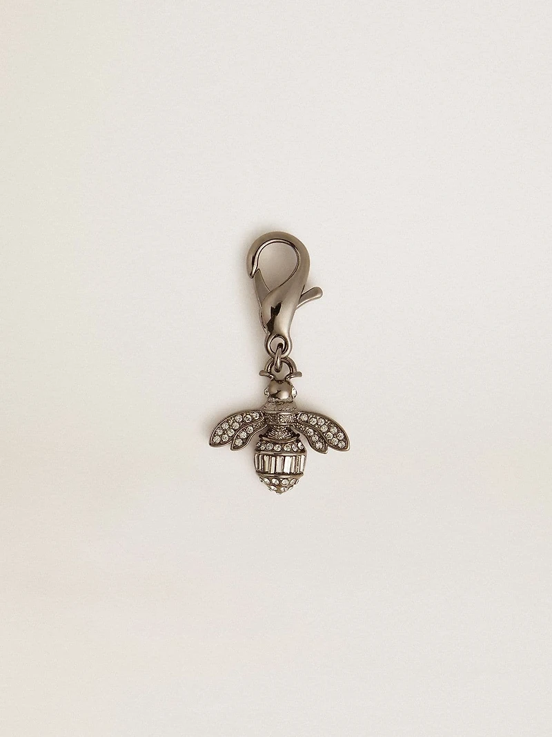 Bee-shaped charm in silver-colored brass with crystals