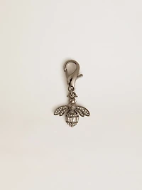 Bee-shaped charm in silver-colored brass with crystals