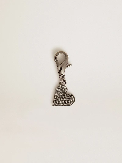 Heart-shaped charm in silver-colored brass with crystals