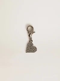 Heart-shaped charm in silver-colored brass with crystals