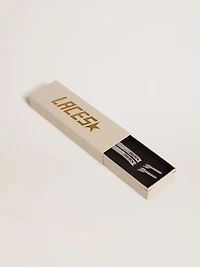 Multicolor Lurex laces with contrasting black logo