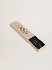 Navy blue cotton laces with contrasting gold logo
