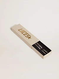 Beige leopard-print laces with contrasting white logo