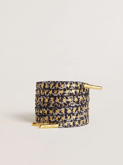 Laces with gray and black animal print contrasting gold stars